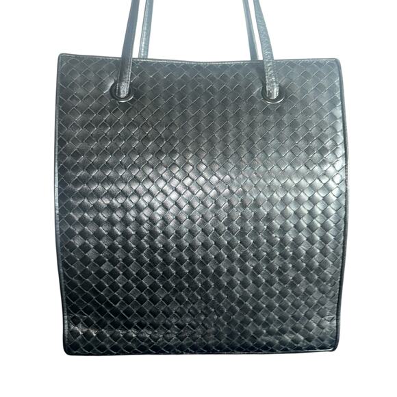 Enzo Angiolini Black Woven Leather Tote Shoulder Bag Genuine Leather Handbag - Picture 9 of 11